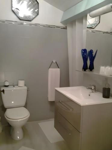 a white bathroom with a toilet and a sink at Villa Gastandeia in Cambo-les-Bains