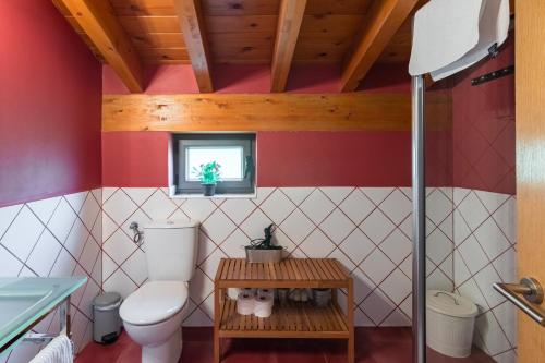 a small bathroom with a toilet and a window at La Riega Del Peral in Ojedo