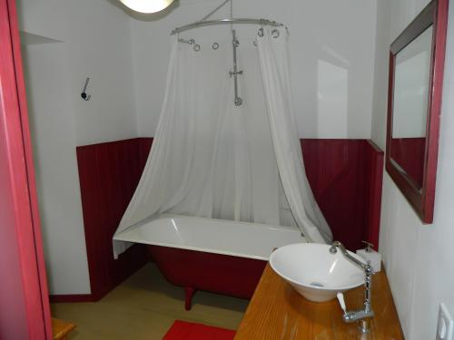 a bathroom with a bath tub and a sink at La Maison De Marie in Murat