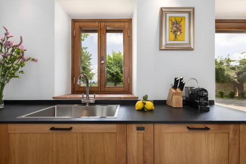 a kitchen with a sink and a window at Villa Arnolfo in Colle di Val d'Elsa