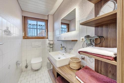 a bathroom with a sink and a toilet at Ferienwohnungen Müller in Haslach im Kinzigtal