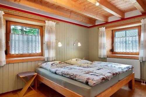 a bedroom with a bed and two windows at Ferienwohnung Besamia in Todtnau