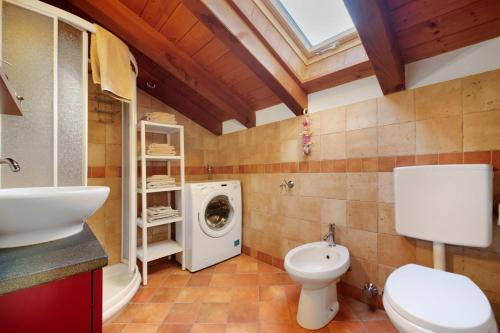 a bathroom with a toilet sink and a washing machine at Anita Haus - Issime in Issime