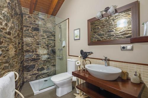 a bathroom with a sink and a toilet and a shower at Camiño in Ordes