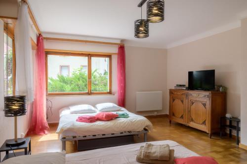 a bedroom with two beds and a window at Gîte De Pipala in Mittlach