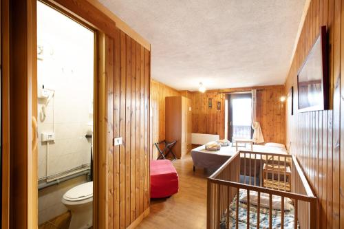 a bathroom with a toilet and a sink in a room at Agriturismo Les Ecureuils in Saint-Pierre