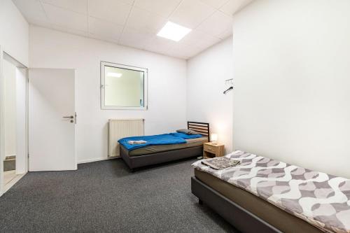 a bedroom with two beds and a mirror at Menzel Ferienwohnungen - W3 in Beckingen