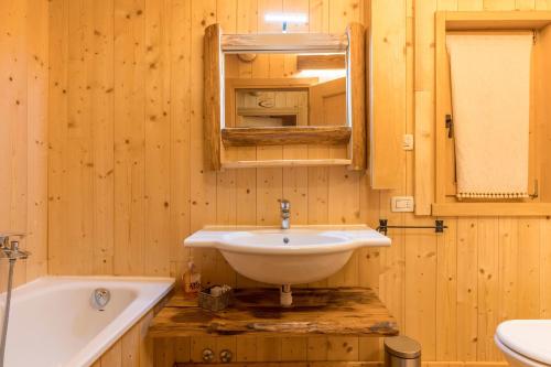 a bathroom with a sink and a bath tub at Baita Dani in Primiero