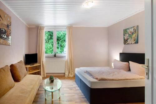 a living room with a bed and a couch at Ferienwohnungen Roth in Willingen