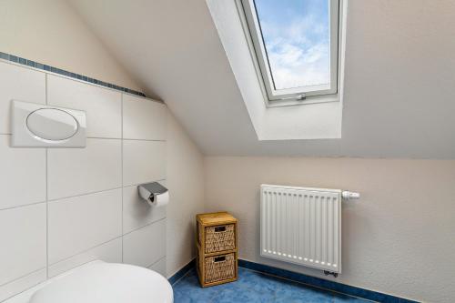 a bathroom with a skylight and a toilet and a window at Ziegelhof in Schuttertal