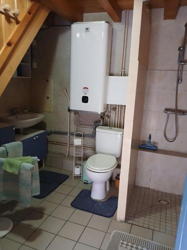 a bathroom with a toilet and a sink at La Garnasette in Beaulieu