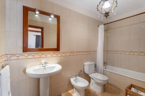 a bathroom with a sink and a toilet and a mirror at Morgana in Abades