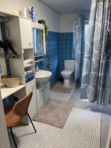 a bathroom with a sink and a toilet and a shower at Lerchenglück in Lottstetten