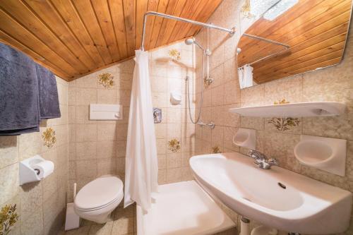 a bathroom with a sink and a toilet at Apartment Tschigat Leilichhof in Lana