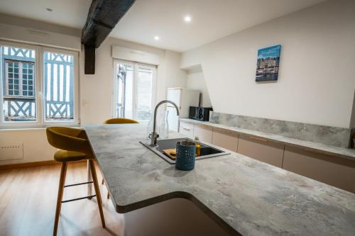 a kitchen with a sink and a counter top at Murmures de la Risle in Pont-Audemer