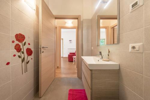 a bathroom with a sink and a mirror at Nonno Bigi Rosa in Tremosine Sul Garda