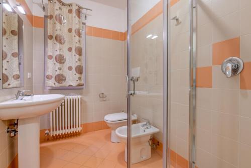 a bathroom with a toilet and a sink and a shower at Colleincanto Appartamento Lina in Gavardo