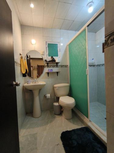 ein Badezimmer mit Toilette, Waschbecken und Dusche in der Unterkunft SweetHome con amplio y fresco patio in Tampico