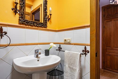 a bathroom with a sink and a mirror at Puente del Narcea 1 in Cibuyo