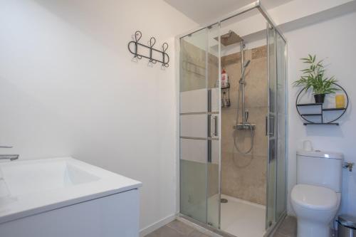 ein Badezimmer mit Dusche, Toilette und Waschbecken in der Unterkunft Villa Igor in Cabasse