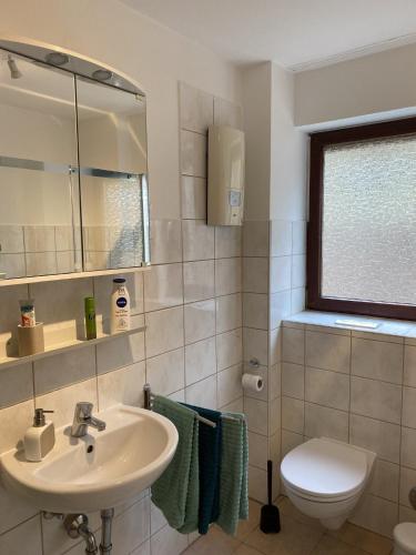 a bathroom with a sink and a toilet at Fewo Am Edersee in Edertal