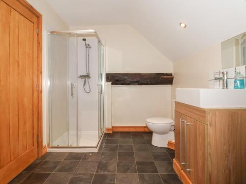 a bathroom with a shower and a toilet at Mulberry Manor in Hull