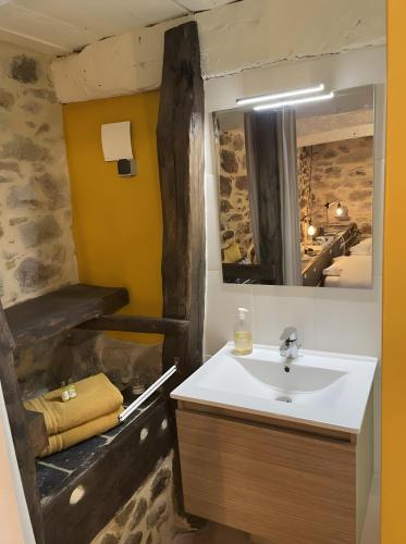 a bathroom with a sink and a mirror at Chambres D'hôtes du Pentadou in Felzins