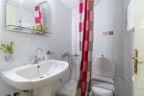 a bathroom with a sink and a toilet and a shower at Apostolos Apartment 2 in Póndi