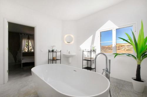 a white bathroom with a large tub and a plant at Saint Maxime in Adeje