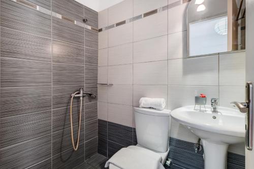a bathroom with a toilet and a sink at Studio Phaethon in Póndi