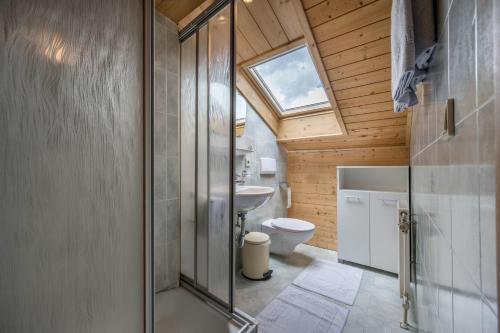a bathroom with a toilet and a skylight at Apartment Waldesruh in Mühlbach