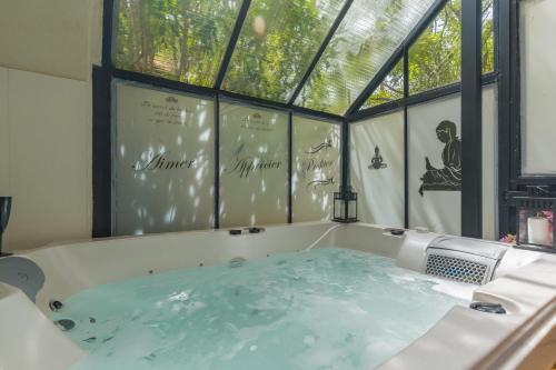 a bath tub in a room with a window at Sublime Appartement Centre D’aix in Aix-en-Provence