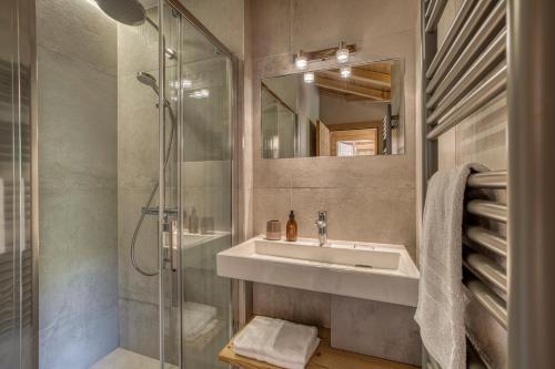 a bathroom with a sink and a shower at Chalet des joux in La Clusaz