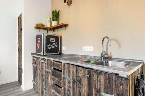 a kitchen with a sink and a counter top at Gutgemacht in Sankt Annen