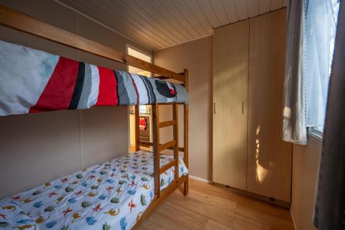 a bedroom with a bunk bed with a ladder at Mobilehome 4 personnes in Les Mathes