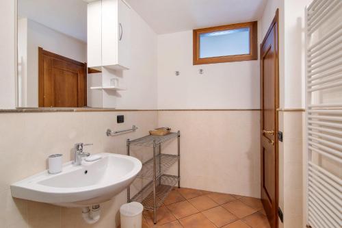 a bathroom with a sink and a mirror at Residence Larice Bianco App n5 in Campodolcino