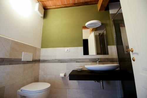 a bathroom with a sink and a toilet and a mirror at Casanova in Scandicci
