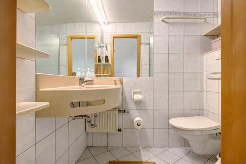 a bathroom with a sink and a toilet at Ferienappartement Schmetterling in Sankt Englmar