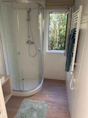 a bathroom with a shower and a window at Domaine 3016 in Roquebrune-sur-Argens