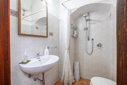 a bathroom with a sink and a shower at Loft Orsini - Pitigliano in Pitigliano