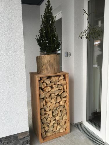 a plant in a wooden box with a cactus at Landhotel Berger in Eben im Pongau