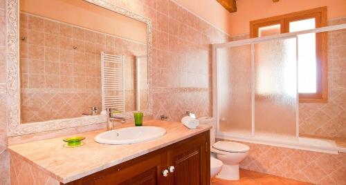 a bathroom with a sink and a toilet at Can Mates Nou in Campos