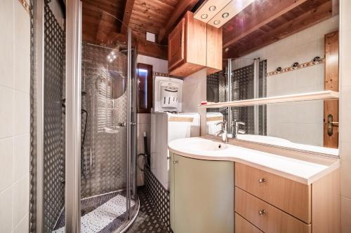 a bathroom with a sink and a shower at Chalet 6p Classique - L'Erable in Verchaix