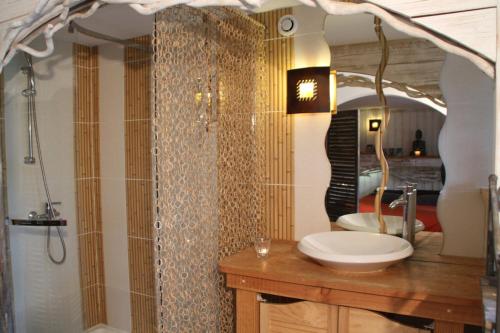 a bathroom with a sink and a mirror at La chambre L'ile de Tom in Lège-Cap-Ferret