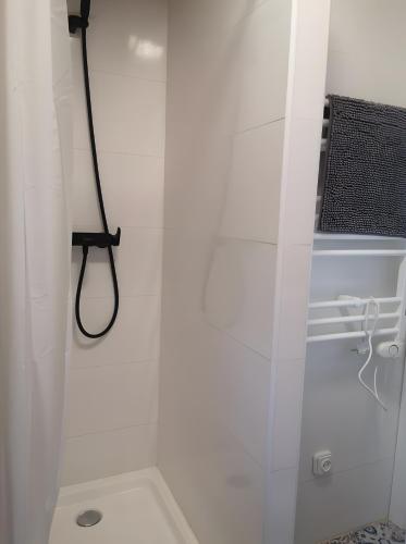 a bathroom with a shower with a glass door at Casa Rural El Picón in Entrambasaguas