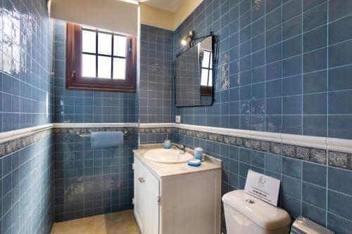 a blue tiled bathroom with a toilet and a sink at Villa Tazana in Icod de los Vinos
