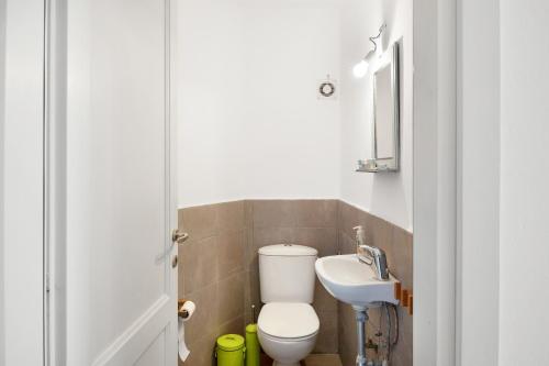 a small bathroom with a toilet and a sink at Efrossyni House in Ioulis