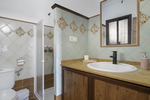 a bathroom with a sink and a mirror at Finca Arroyuelo in Prado del Rey