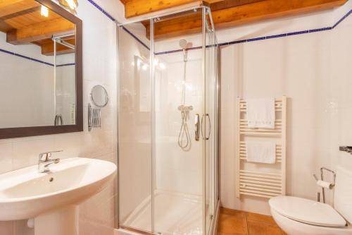 a bathroom with a shower and a sink and a toilet at Casa Vilanova in Peramea