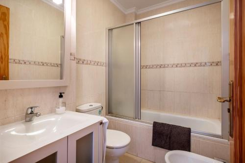 a bathroom with a sink and a toilet and a shower at Ático el morche in El Morche